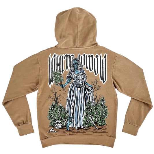 Long sleeve White Widow Saddle Brown Heavyweight Hoodie